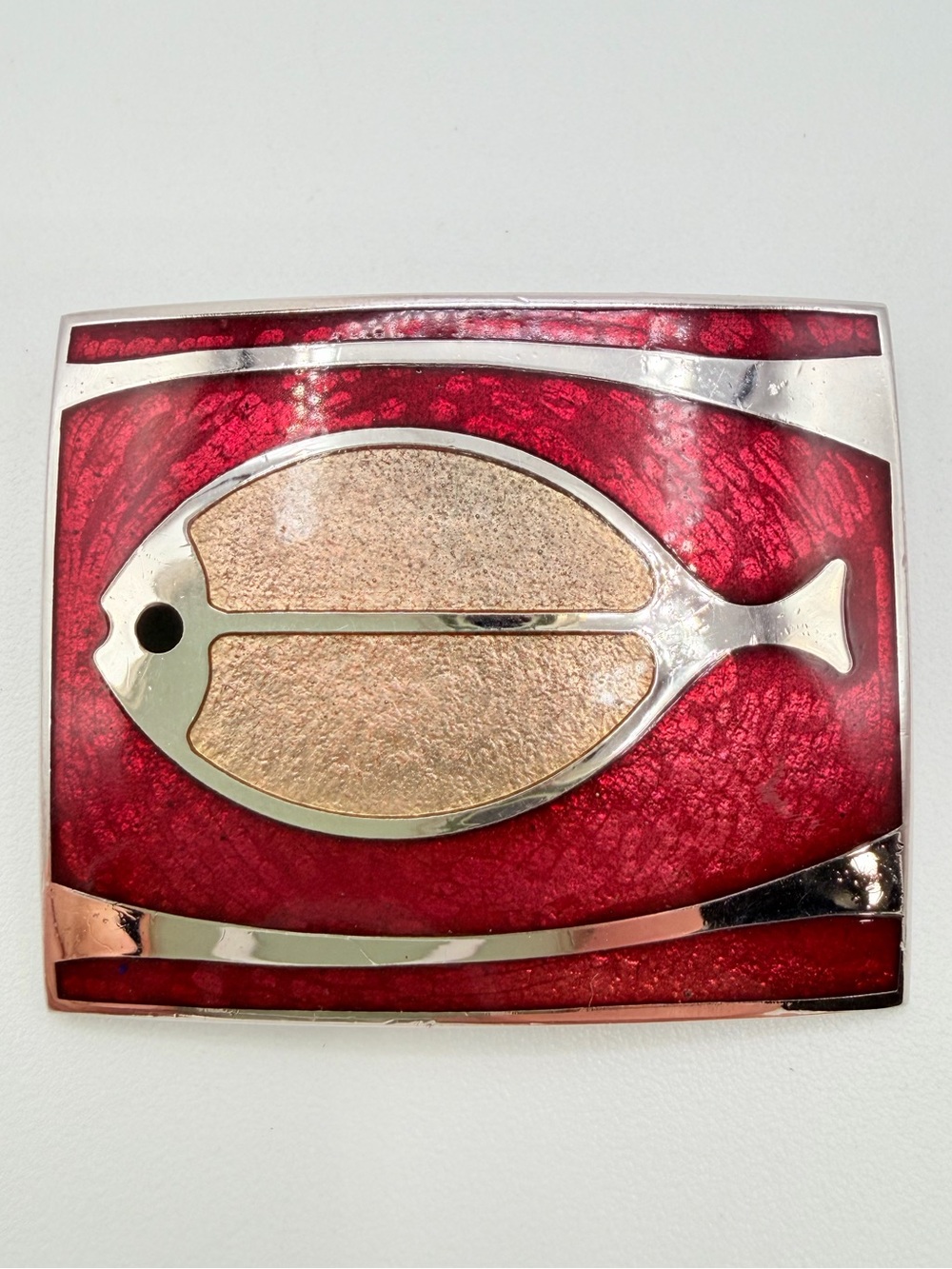 Vintage de Passillé-Sylvestre Silver Tone Red Enamel Fish Brooch
